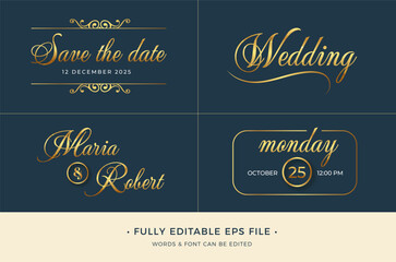 Save the Date weeding text effect editable with gold color