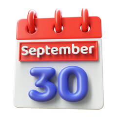 September 30 - 3d Calendar Icon Render Red