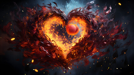 Burning heart. Fire in the form of a heart. Illustration