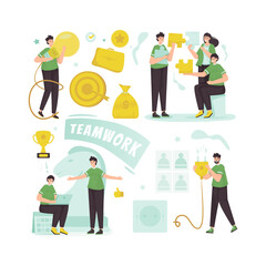 Teamwork discussion team strategy illustration set