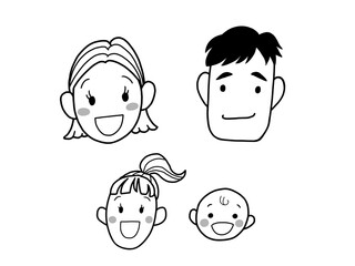 四人家族のイラスト　線画
