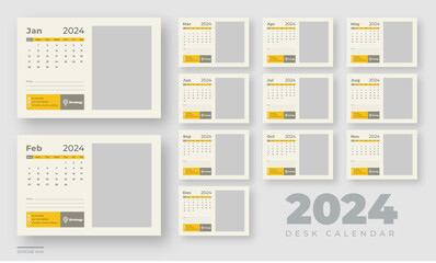 Desk calendar 2024 planner template, corporate desk calendar schedule 2024 monthly planner template - obrazy, fototapety, plakaty