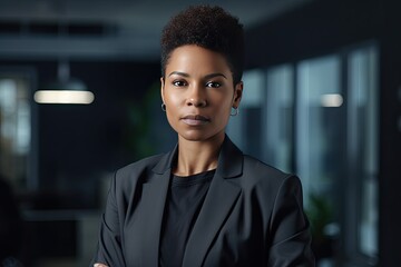 African businesswoman standing in the office. AI generative