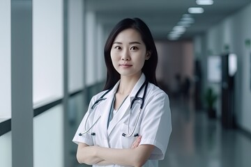 Portrait of an asian female doctor in the hospital. AI generative