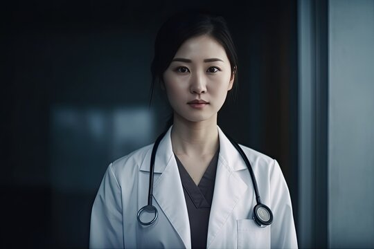 Portrait of an asian female doctor in the hospital. AI generative
