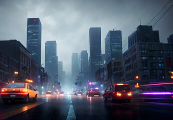 Night big city of the future cyberpunk style,Generative AI