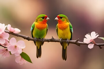 two parrots on a branch Generated Ai