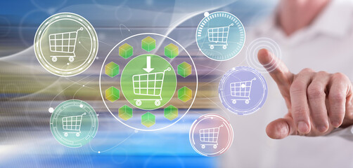 Man touching an e-commerce concept