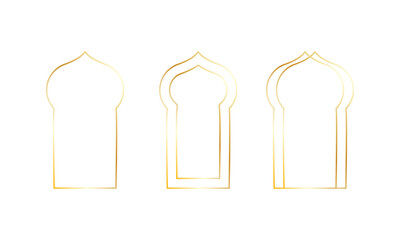 Thin line frame. Golden arches set in arabic style. Gold Empty border, templete. Vector