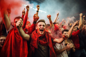 Fototapeta premium happy fans at the stadium rejoice at the victory of the team