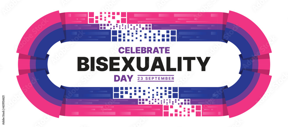 Poster celebrate bisexuality day - text in frame with abstract color of bisexual flag curve layer and multi