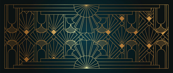 Luxury geometric gold line art and art deco background vector. Abstract geometric frame and elegant art nouveau with delicate. Illustration design for invitation, banner, vip, interior, decoration. © TWINS DESIGN STUDIO