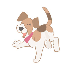 ジャンプするシンプルで可愛いこげ茶色のビーグル犬