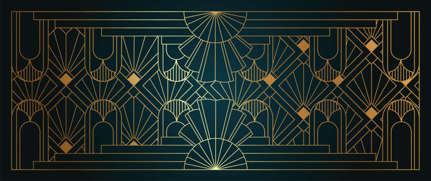 Luxury geometric gold line art and art deco background vector. Abstract geometric frame and elegant art nouveau with delicate. Illustration design for invitation, banner, vip, interior, decoration.