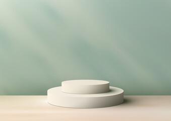 3D White Podium on Green Wall Background. Minimal Product Display Mockup