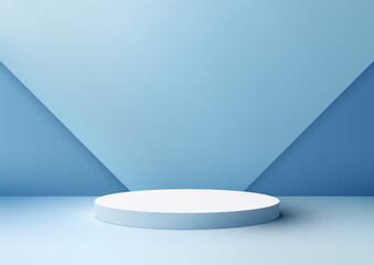.3D Blue Podium on Minimal Blue Wall Background