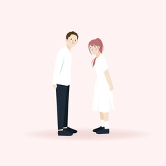 Cute Romantic Couple Cartoon Character Portrait Illustration making Pose, Wedding Portrait