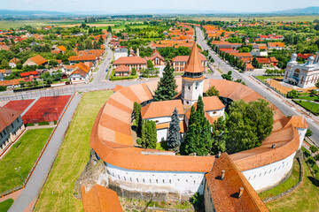 Aerial view of Prejmer castle in Romania