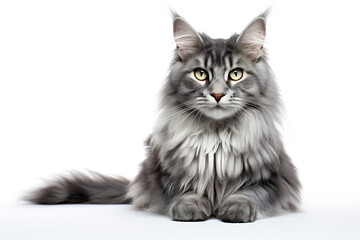 A Maine Coon Cat isolated on white plain background