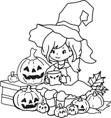 happy Halloween cute cartoon hand-drawn illustration lovely