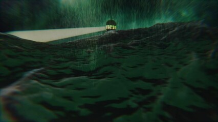 A beacon of hope. A lighthouse in a thunderstorm. Point of view of a shipwreck survivor. Loopable.
