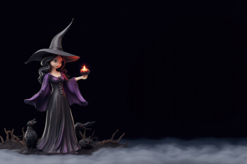 Halloween Witch Bokeh Background with copy space created with Generative AI technology