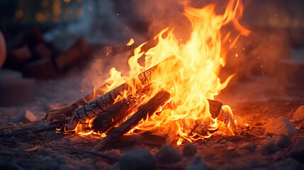 Close up portrait of a bonfire at night