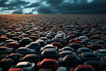 Fototapeta premium Lot parking cars. Generate Ai