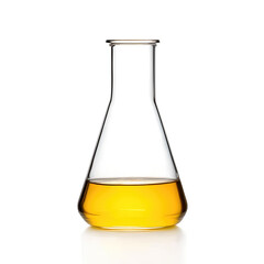 yellow liquid inside erlenmeyer flask isolated