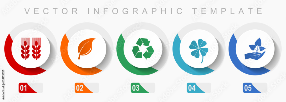 Poster agriculture icon set, miscellaneous icons such as wheat, leaf, recycling, clover and seedling, flat 