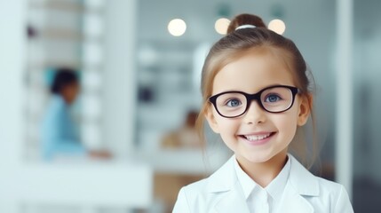 Fototapeta premium Little girl in glasses. Beautiful illustration picture. Generative AI