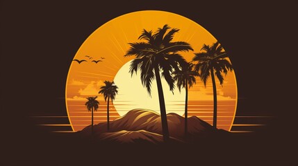 Logo with palm tree and sunset. Beautiful illustration picture. Generative AI
