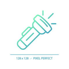 2D pixel perfect gradient flashlight icon, isolated vector, green hiking gear thin line illustration.