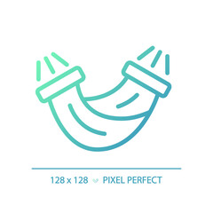 2D pixel perfect gradient hammock icon, isolated vector, green hiking gear thin line illustration.