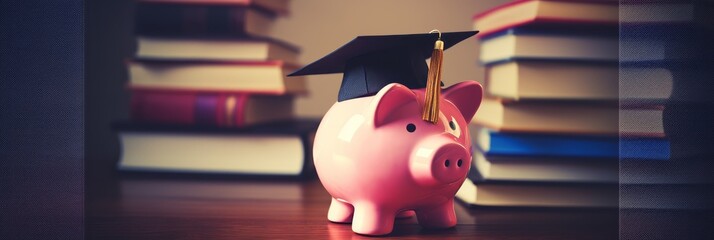 Piggy bank with books. Generative AI