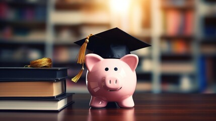 Piggy bank with books. Generative AI