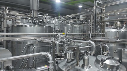 Stainless stainless to flow water and product and tank in production room of factory