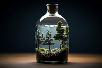 Minimalistic world in the bottle. Beautiful illustration picture. Generative AI
