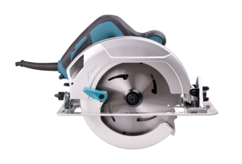 New modern circular saw on white background