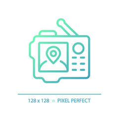 2D pixel perfect gradient GPS icon, isolated vector, green hiking gear thin line illustration.