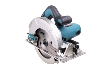 New modern circular saw on white background