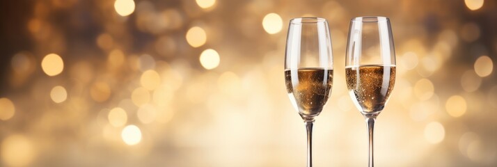 Two glasses of champagne on a blurred background. Generative AI