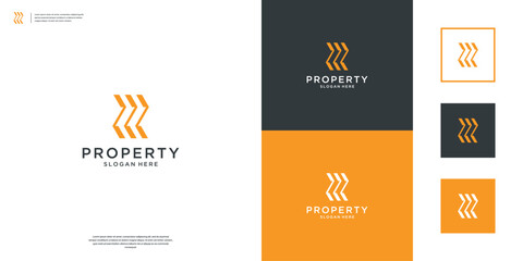 Naklejka premium Minimalist building logo design abstract symbol for real estate