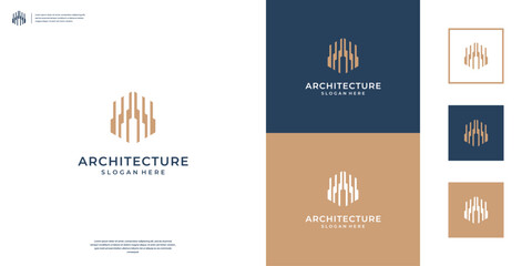 Golden building logo design abstract
