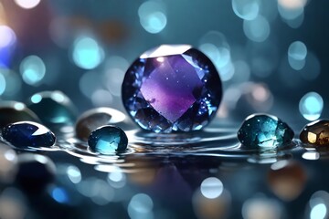 Gemstones on water expansive scale captures sparkling request. Extraordinary reflections cast charm. Creative resource, AI Generated