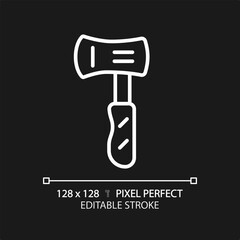 2D pixel perfect white axe icon, isolated vector, editable hiking gear thin line illustration.