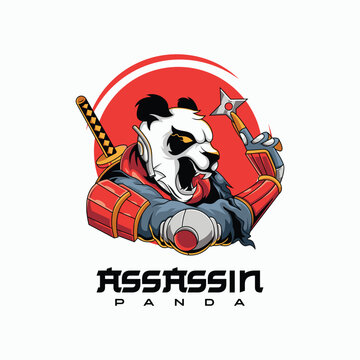 assassin panda character logo illustration.