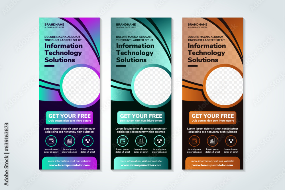 Poster set of gradient color circle roll up business banner design vertical template vector, cover presenta