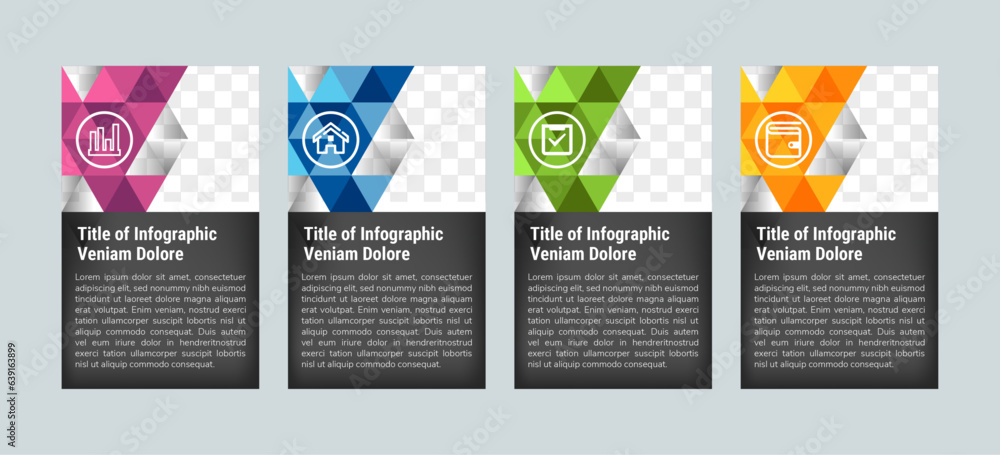 Poster vector infographic company milestones timeline template with rectangle photo placeholders, shadow ef