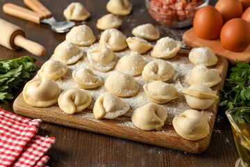 Cooking home food concept with raw dumplings